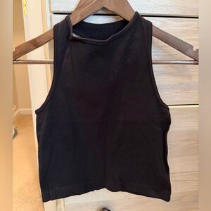 Free People Black Ribbed High-Neck Crop Tank